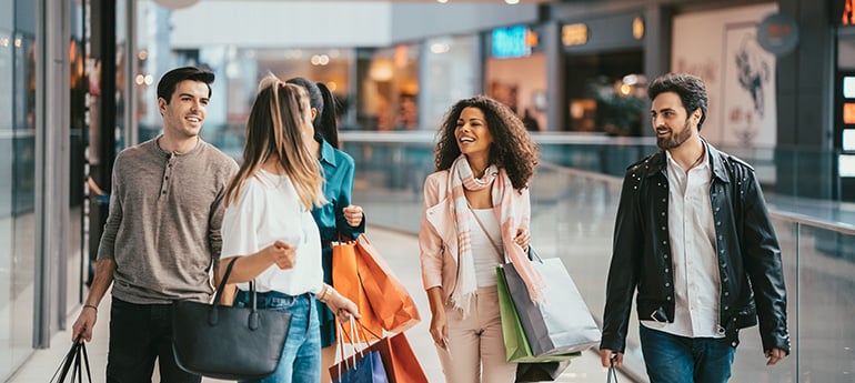 consumers in the united states at a mall